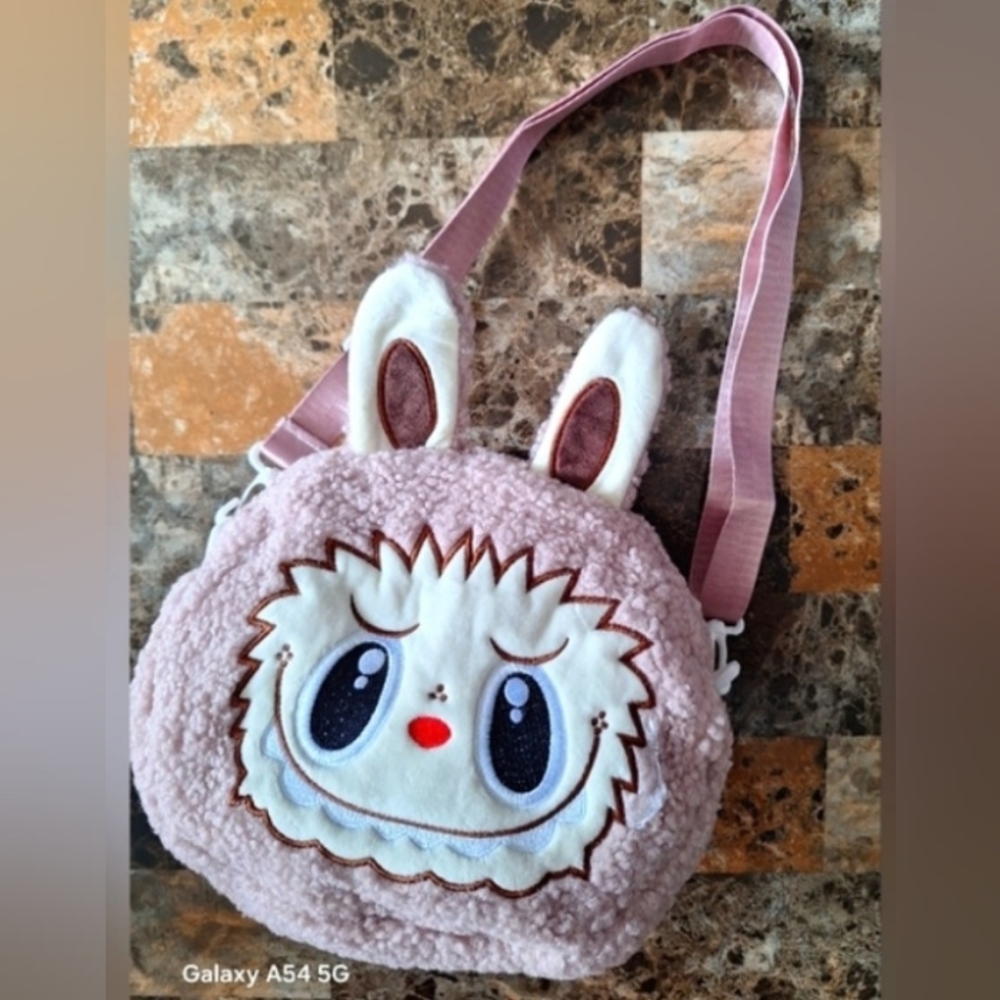 Labubu Pink Plush Crossbody Bag Adult Size  (12"H×10"L) BNWOT - Picture 4 of 5